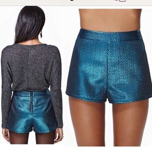 Nasty Gal Blue Metallic Mermaid Shorts